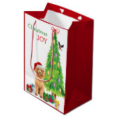 Cute Abriot Poodle Santa Hat en kerstboom Medium Cadeauzakje (Voorkant Gekanteld)