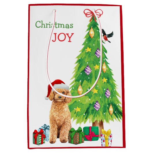 Cute Abriot Poodle Santa Hat en kerstboom Medium Cadeauzakje (Voorkant)