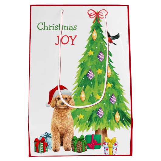 Cute Abriot Poodle Santa Hat en kerstboom Medium Cadeauzakje (Achterkant)