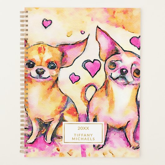 Cute Abstract Chihuahua Dogs in Love Waterverf Planner (Voorkant)