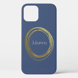 Cute Abstract Gold Glitter Personalized Navy Blue Case-Mate iPhone Case
