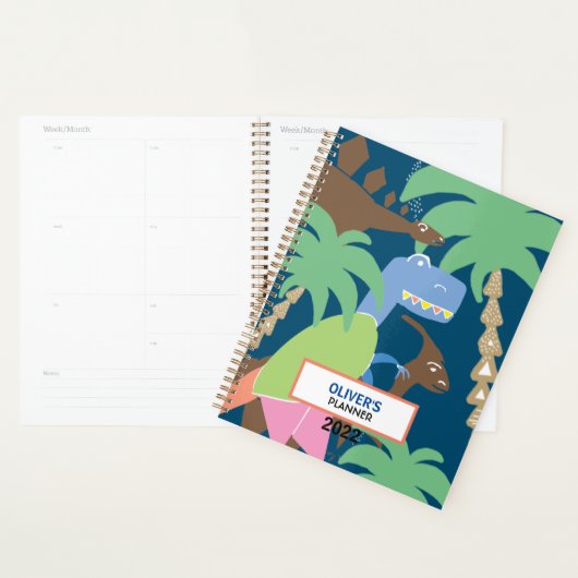 Cute Abstract Jurrasic Dino Dinosaur Kinder Blue Planner (Display)
