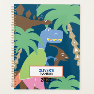 Cute Abstract Jurrasic Dino Dinosaur Kinder Blue Planner