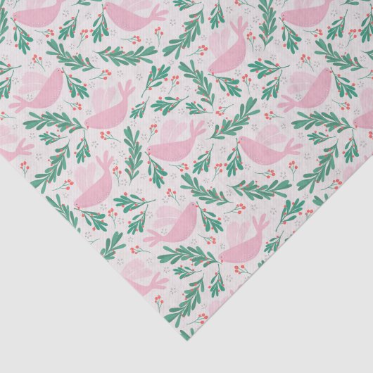 Cute Abstract Pink Christmas Peace Dove Pattern Tissuepapier (Detail)