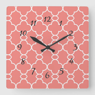 Cute Abstract Salmon White Modern Vierkante Klok