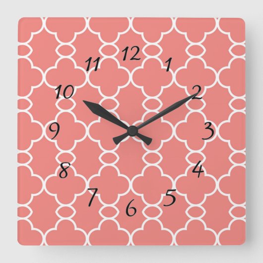 Cute Abstract Salmon White Modern Vierkante Klok (Voorkant)