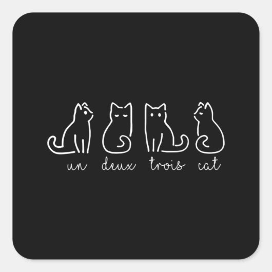Cute Abstract Un Deux Trois Cat French Kat Vierkante Sticker (Voorkant)