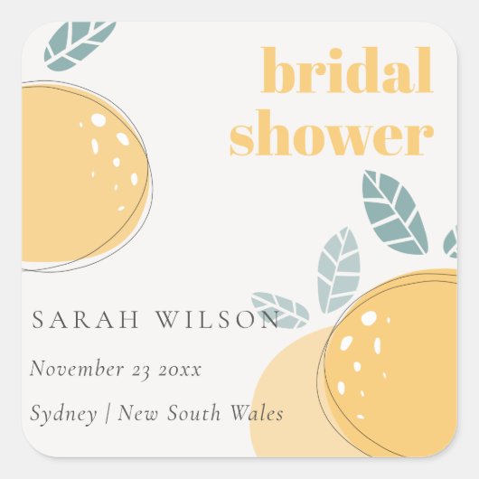 Cute Abstracte Citroen Fruitige Bruidsmeisjes Show Vierkante Sticker (Voorkant)