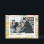 Cute Abstracte marmer Pink Gold Photo Feestdagenkaart<br><div class="desc">Whimsical marble patroon met kleurrijke zwenken van pastelroze,  blauwgroen en goud,  gepersonaliseerd met uw foto,  groet en naam.</div>