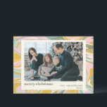 Cute Abstracte marmer Pink Gold Photo Feestdagenkaart<br><div class="desc">Whimsical marble patroon met kleurrijke zwenken van pastelroze,  blauwgroen en goud,  gepersonaliseerd met uw foto,  groet en naam.</div>