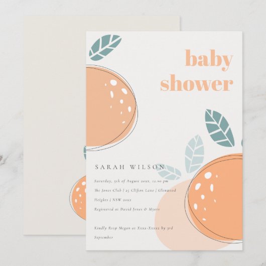 Cute Abstracte Oranje Fruitige Krachtige Baby Show Kaart (Voorkant / Achterkant)