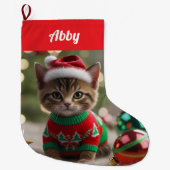 Cute Abyssinian Cat Christmas Personalized    Grote Kerstsok (Voorkant)
