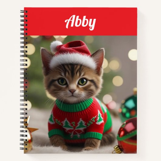 Cute Abyssinian Cat Christmas Personalized  Notitieboek (Voorkant)