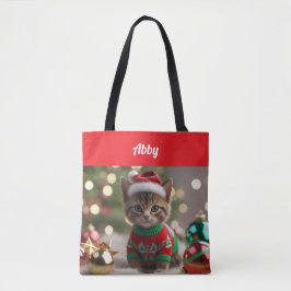 Cute Abyssinian Cat Christmas Personalized Tote Bag