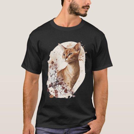 Cute Abyssinian Cat Japanese Cherry Blossom Sakura T-shirt (Voorkant)