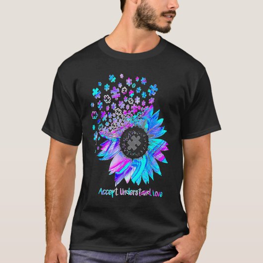 Cute Accept Understand Love Sunflower Autism Aware T-shirt (Voorkant)