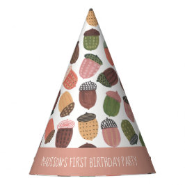 Cute Acorn Girl First Birthday roze Party Pet Feesthoedjes