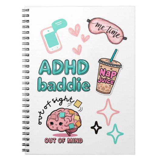 Cute ADHD Baddie Notebook  Notitieboek (Voorkant)