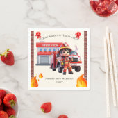 Cute Adorable 3D Firefighter Boy with Fire Truck Servet (Insitu)