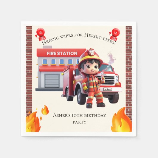 Cute Adorable 3D Firefighter Boy with Fire Truck Servet (Voorkant)