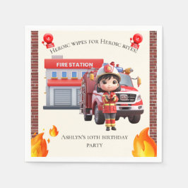 Cute Adorable 3D Firefighter Girl with Fire Truck Servet