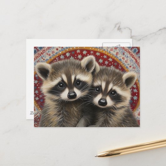 Cute Adorable Baby Raccoons Boho Briefkaart (Voorkant / Achterkant in situ)