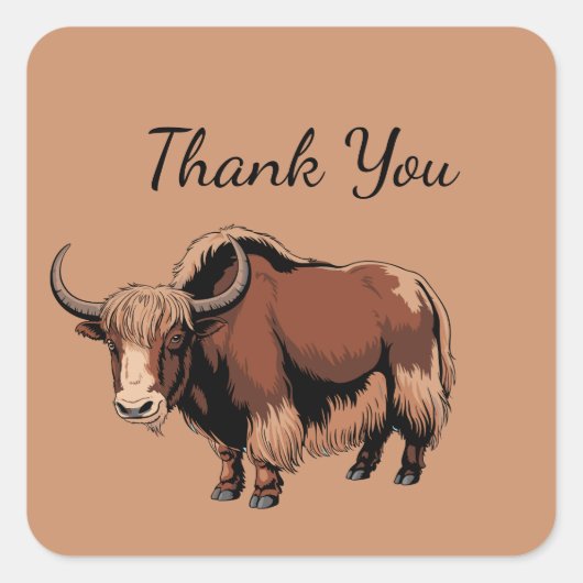 Cute & adorable brown Yak Vierkante Sticker (Voorkant)