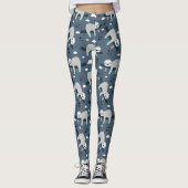 cute adorable gray sloth pattern blue background leggings (Voorkant)