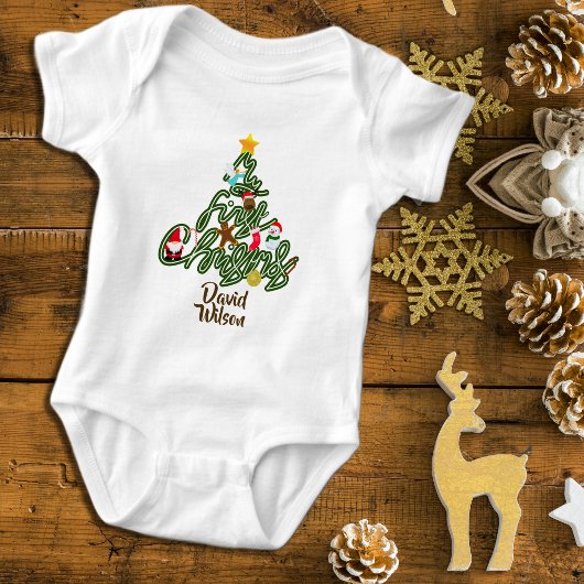 Cute Adorable My First Christmas Tree Baby Romper