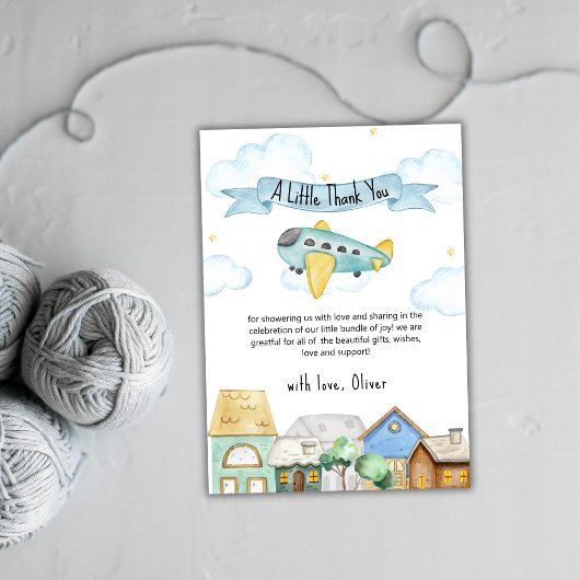 Cute Adventure Awaits Aviator Baby Shower  Bedankkaart