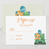 Cute Adventure Dinosauriërs Baby Shower RSVP Kaart (Voorkant / Achterkant)