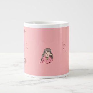 Cute Aesthetic Girl Illustration Pink Coffee Mug Grote Koffiekop
