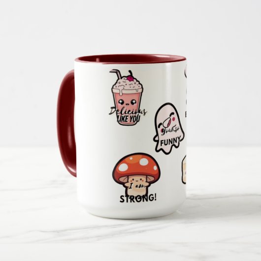 Cute Aesthetic Kawaii Sticker Style Mug Mok (Voorkant links)