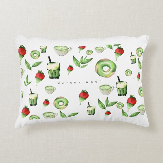 Cute Aesthetic Matcha en Fruit Worpillow Accent Kussen (Voorkant)
