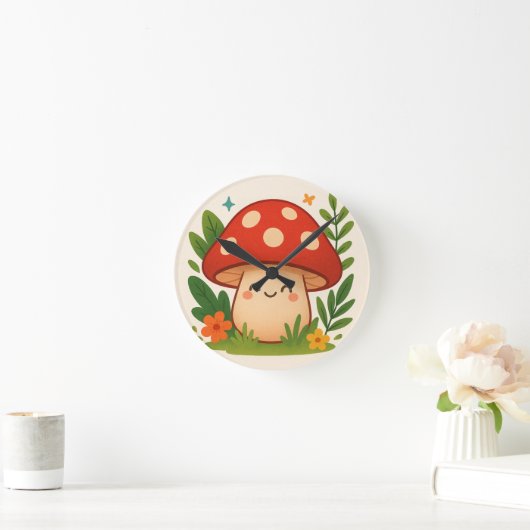 Cute Aesthetic Mushroom Wall Clock Ronde Klok (Huis)