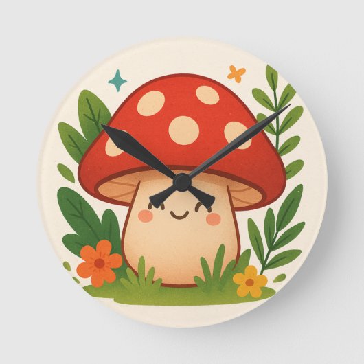Cute Aesthetic Mushroom Wall Clock Ronde Klok (Voorkant)