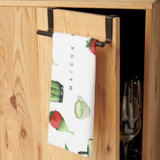 Cute Aesthetische Matcha en Fruit Patroon Theedoek