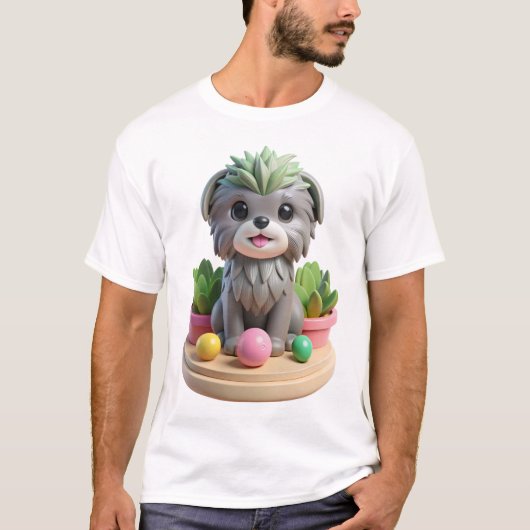 Cute Affenpinscher Succulent | 3D Grey Monkey Dog T-shirt (Voorkant)
