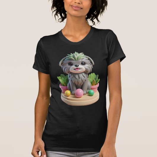 Cute Affenpinscher Succulent | 3D Grey Monkey Dog T-shirt (Voorkant)