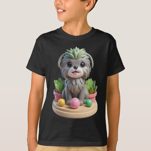 Cute Affenpinscher Succulent | 3D Grey Monkey Dog T-shirt (Voorkant)
