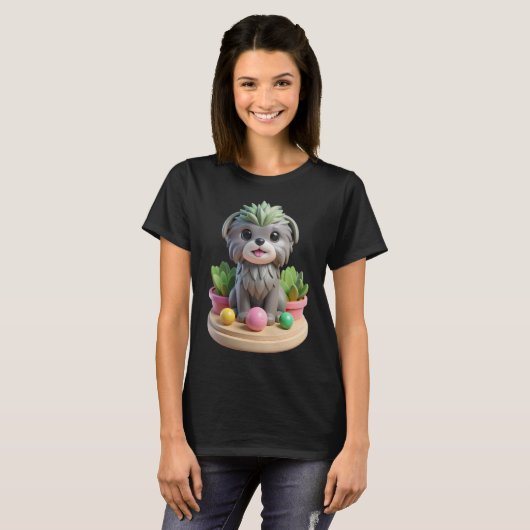 Cute Affenpinscher Succulent | 3D Grey Monkey Dog T-shirt (Voorkant volledig)