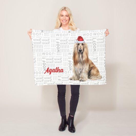 Cute Afghan Hound Dog with Name Christmas Holiday Fleece Deken (In situ)