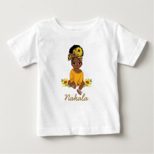 Cute African American Baby Girl Sunflower Floral  