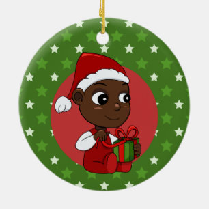 Cute African American baby met een kerstpet Keramisch Ornament