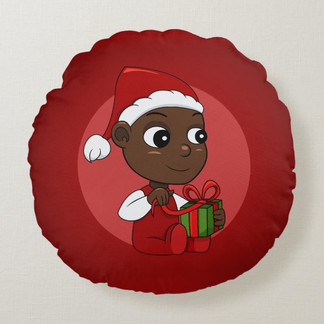 Cute African American baby met een kerstpet Rond Kussen (Voorkant)