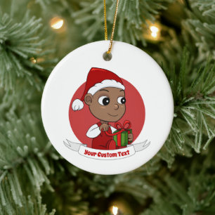 Cute African American baby met een Santa hat Keramisch Ornament