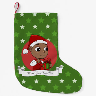 Cute African American baby met een Santa hat Kleine Kerstsok