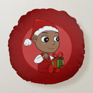 Cute African American baby met een Santa hat Rond Kussen