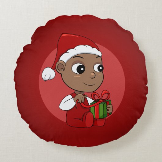 Cute African American baby met een Santa hat Rond Kussen (Voorkant)