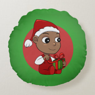 Cute African American baby met een Santa hat Rond Kussen